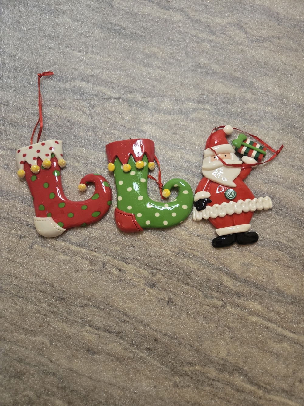 Festive Red and Green Christmas Ornaments - Santa & Elf Boots